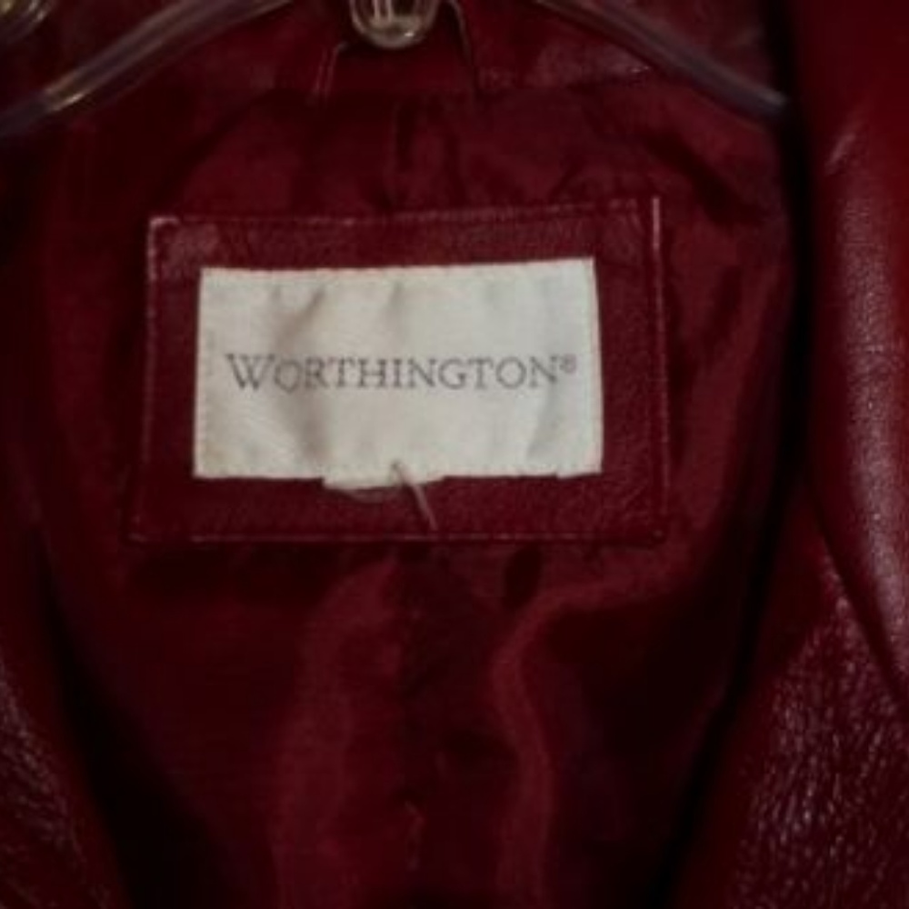 Worthington Burgundy Leather Zip Up Blazer w belt - Picture 2 of 3